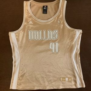 Rare Adidas NBA 4her Dallas Mavericks Dirk Nowitzki Gold Jersey Women’s S